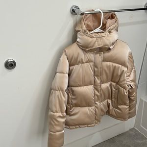 Puffy tan jacket, friend forever 21, size of jacket medium.